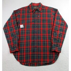 Vintage Pendleton Shirt Mens Medium Red Green Plaid Wool Stars Flannel USA 70s